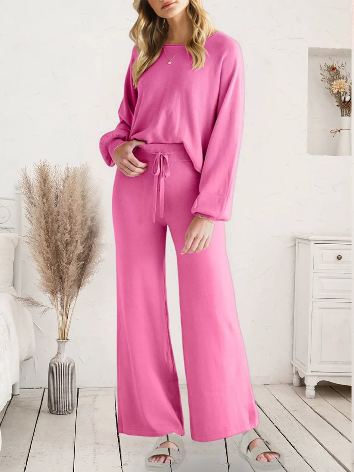 Long Sleeve Lounge Top and Drawstring Pants Set by Partner Label