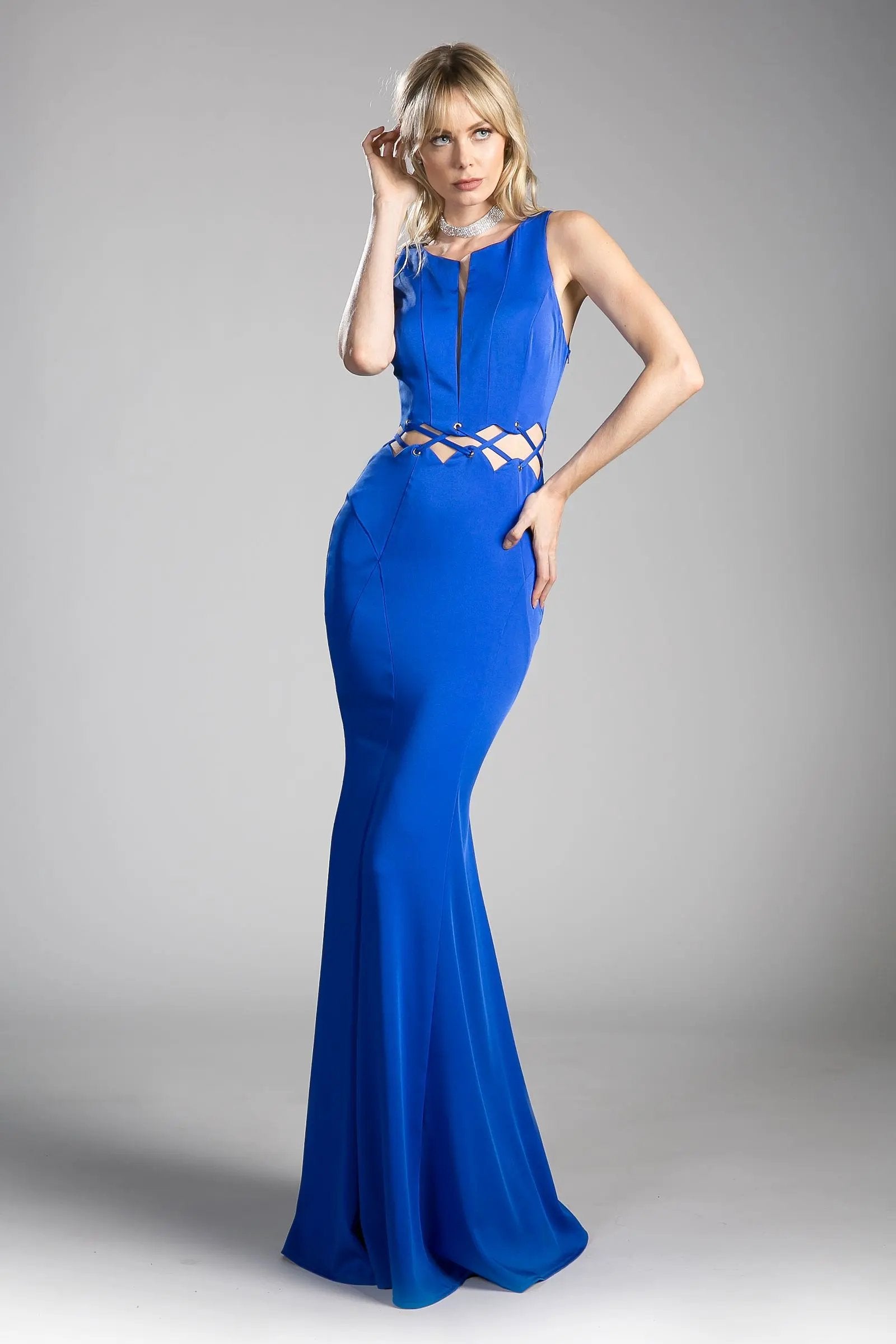 Fitted Jersey Gown with Waist Cut Outs and Open Back by Tux-USA