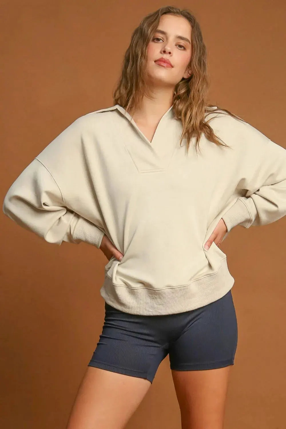 Umgee Johnny Collar Dropped Shoulder Sweatshirt by Oh