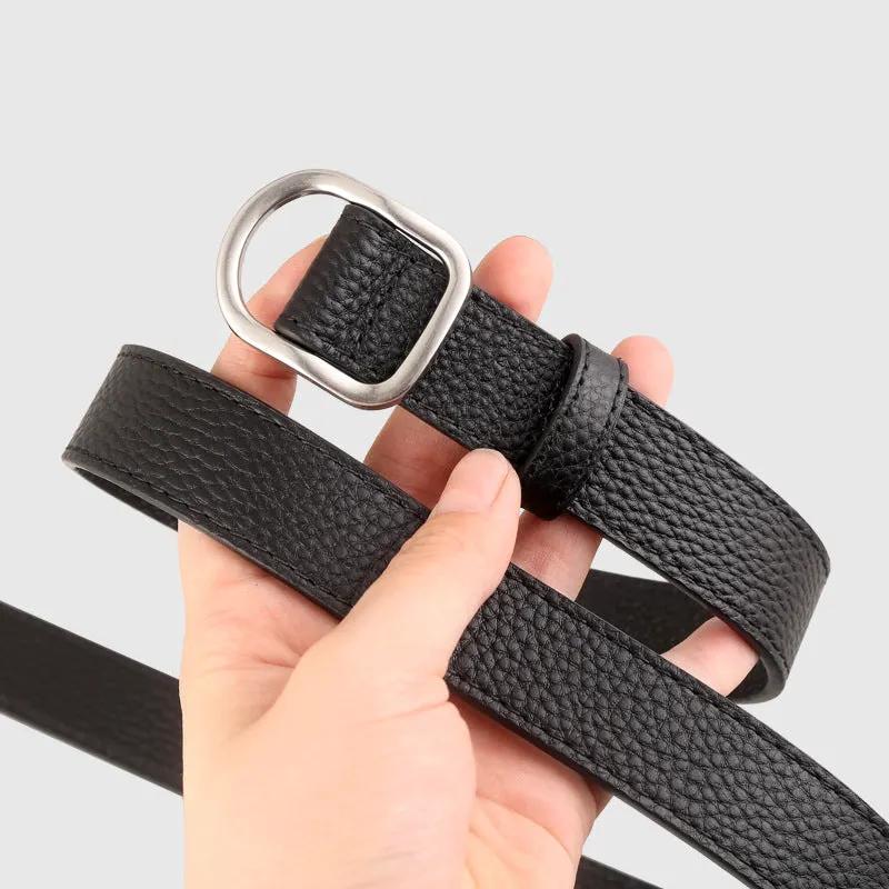Leather Belt with Silver Buckle by Trendsi