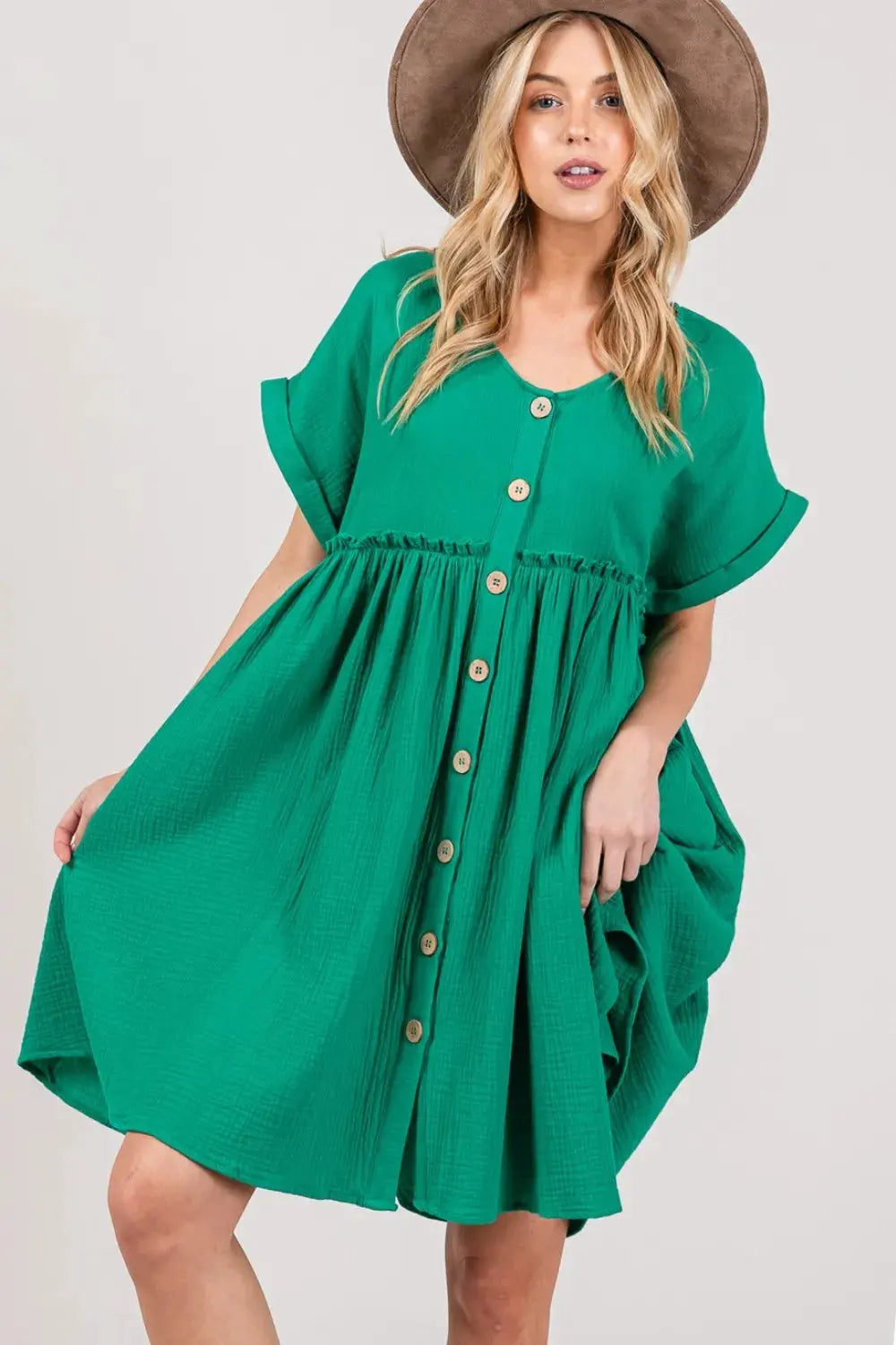 SAGE + FIG Full Size Button Up Short Sleeve Dress by Partner Label