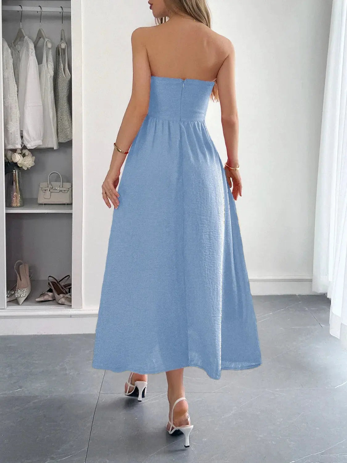 Strapless A-Line Midi Dress with Pockets by Partner Label
