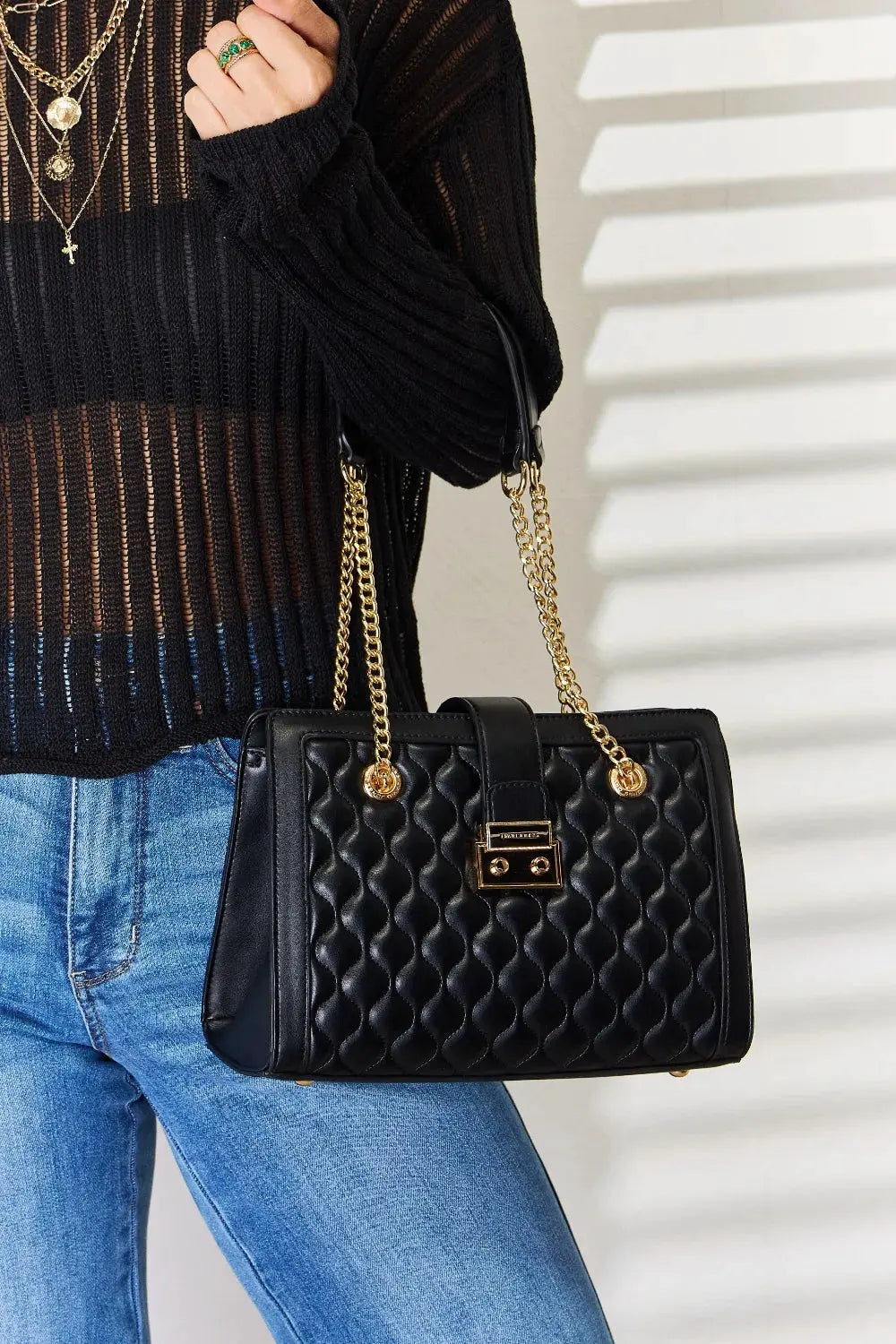 David Jones Quilted PU Leather Handbag by Partner Label
