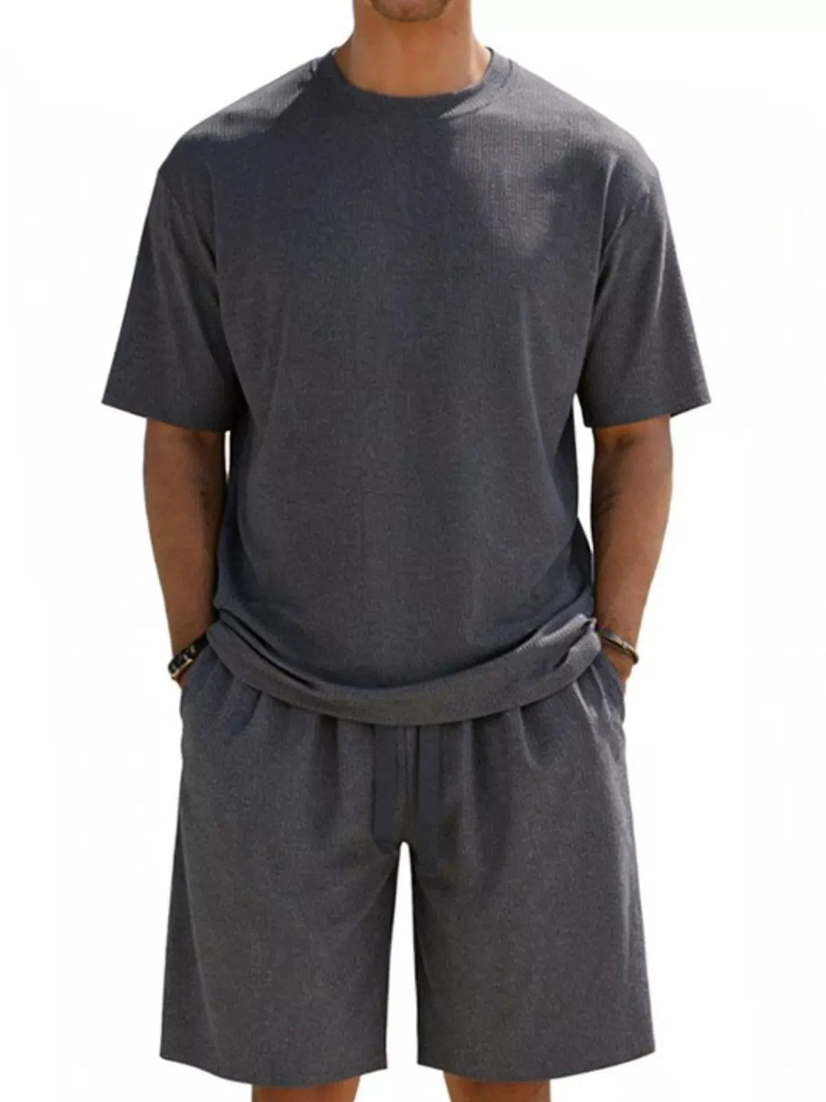 Men's Full Size Casual Striped Top and Shorts Set Plus Size by Trendsi