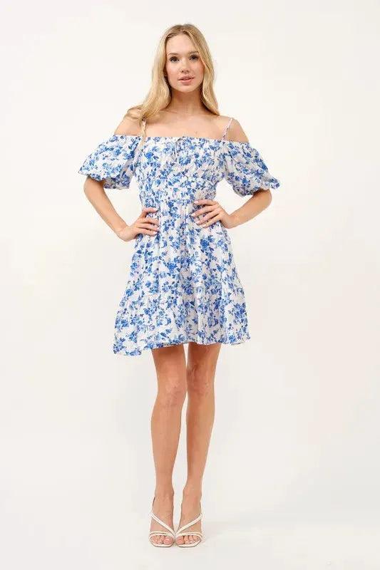 And The Why Off Shoulder Bubble Sleeve Dress by And The Why