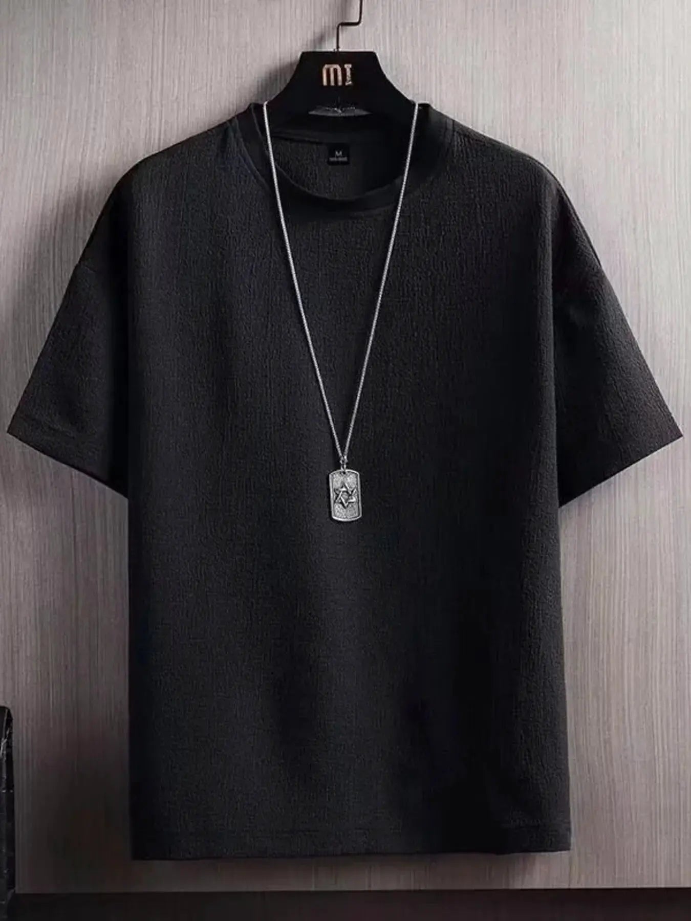 Men's Plus Size Textured Round Neck T-Shirt by Trendsi