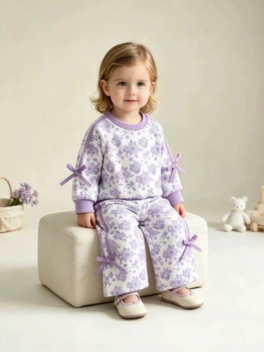 Children's Floral Print Round Neck Top and Pants Two-Piece Lounge Set by Trendsi