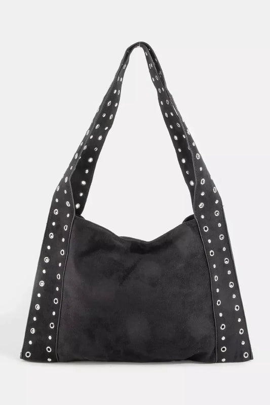 Fame Grommet Strap Suede Shoulder Bag by Partner Label