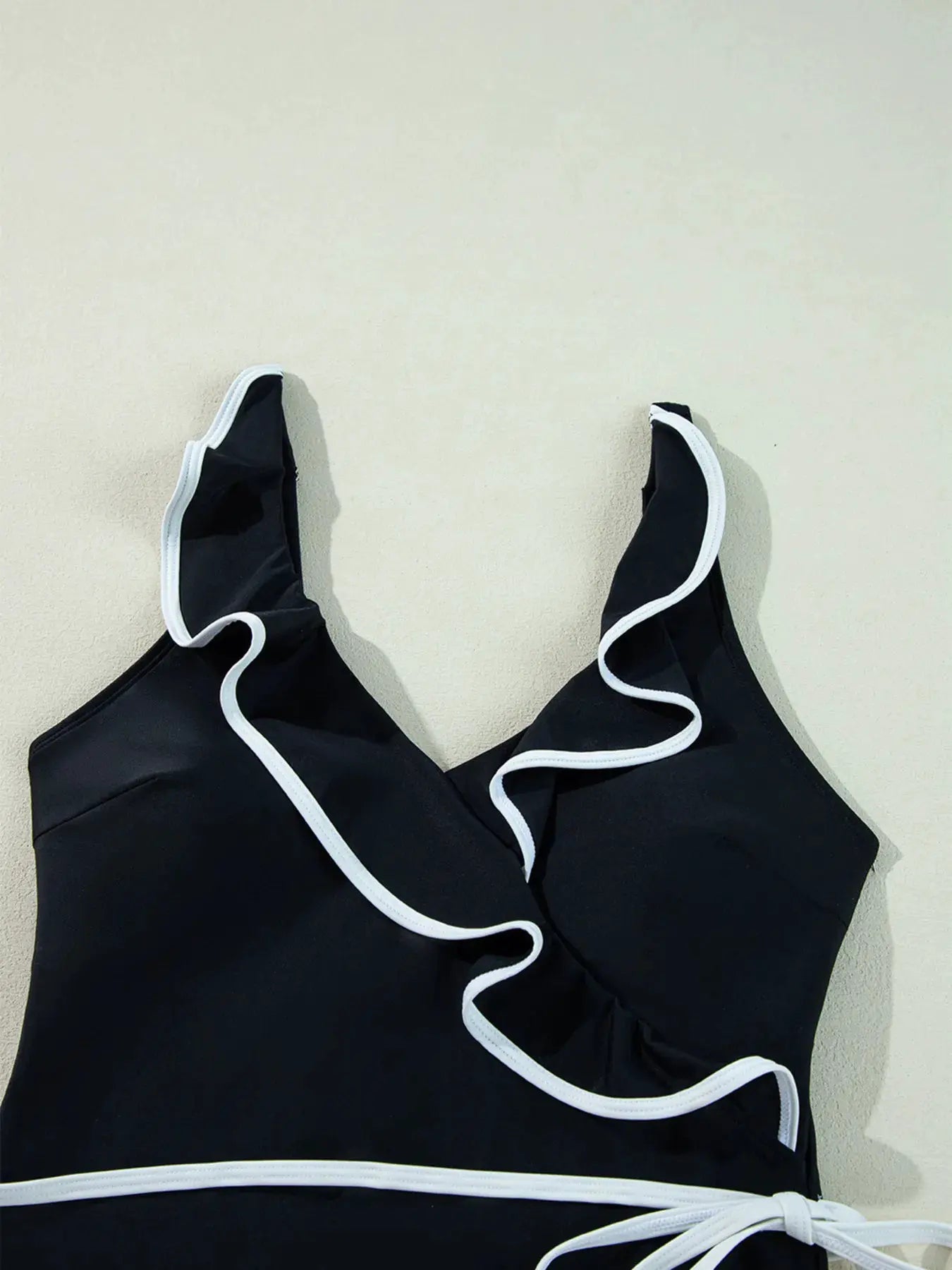 Ruffle Trim V-Neck One-Piece Swimsuit by Partner Label