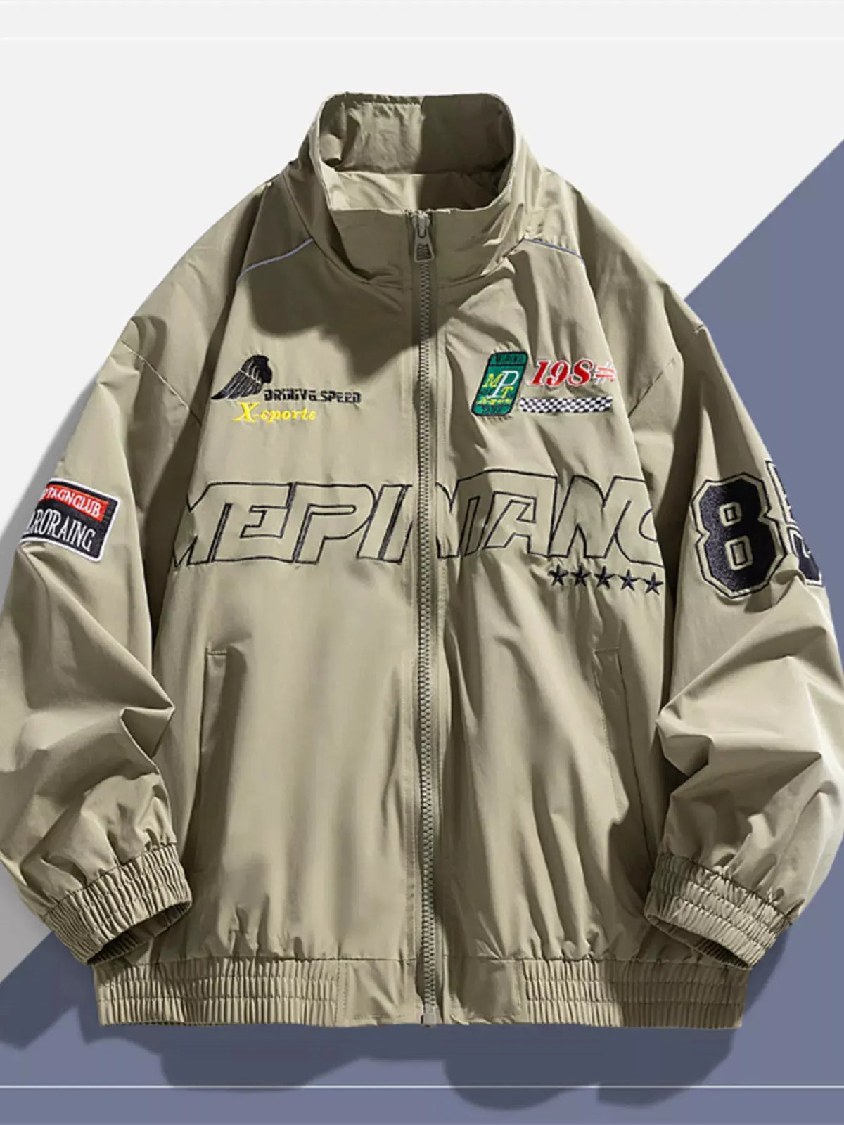 Men's Plus Size Racing-Inspired Zip Up Jacket by Trendsi