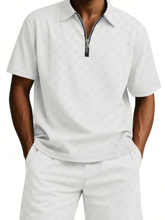 Men's Full Size Quarter Zip Short Sleeve Top and Shorts Set Plus Size by Trendsi