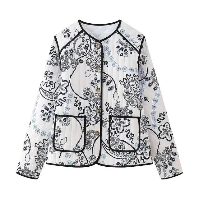 Women's Quilted Jacket White Black Printed BYMANYC ® New York CONTEMPORARY ELEGANT BOHO OUTERWEAR - New Collection by BYMANYC ® New York