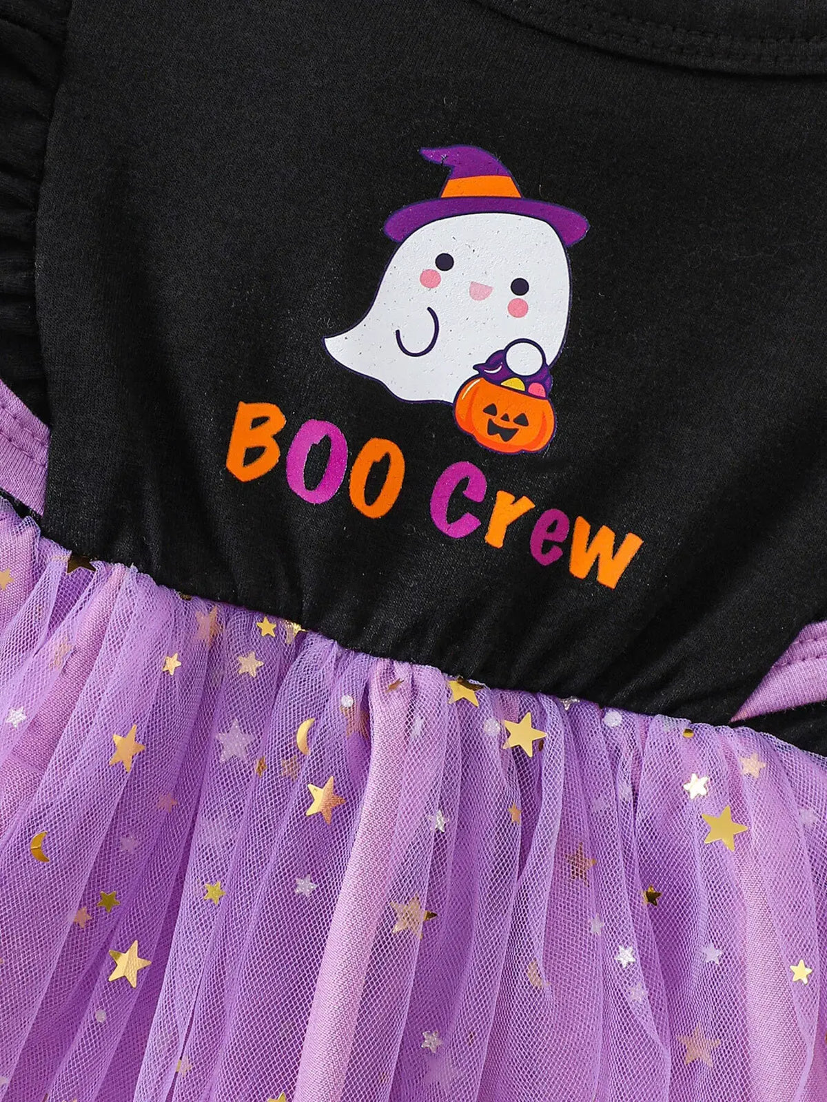 Children's Halloween 'BOO Crew' Ghost Graphic Tulle Tutu Dress by Trendsi