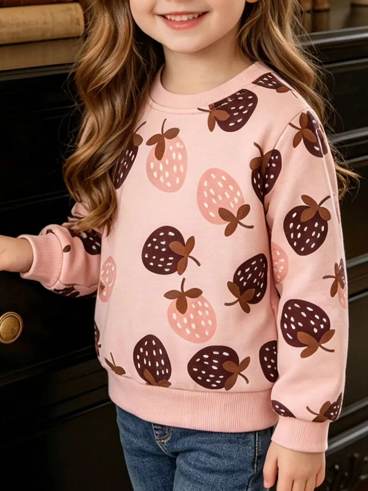 Children's Strawberry Print Crew Neck Sweatshirt by Trendsi