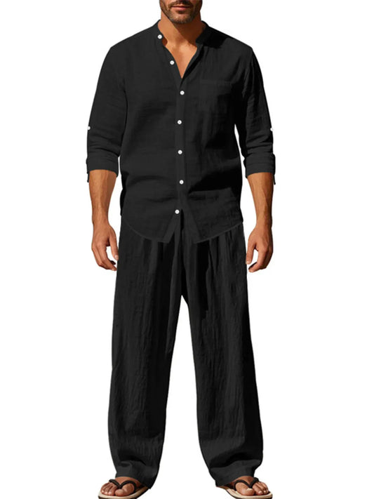 Men's Full Size Button Up Shirt and Pants Set Plus Size by Trendsi