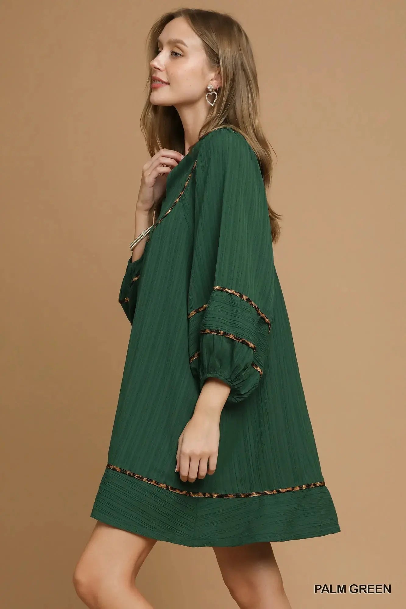 Umgee Textured Babydoll Dress with Leopard Trim by Umgee