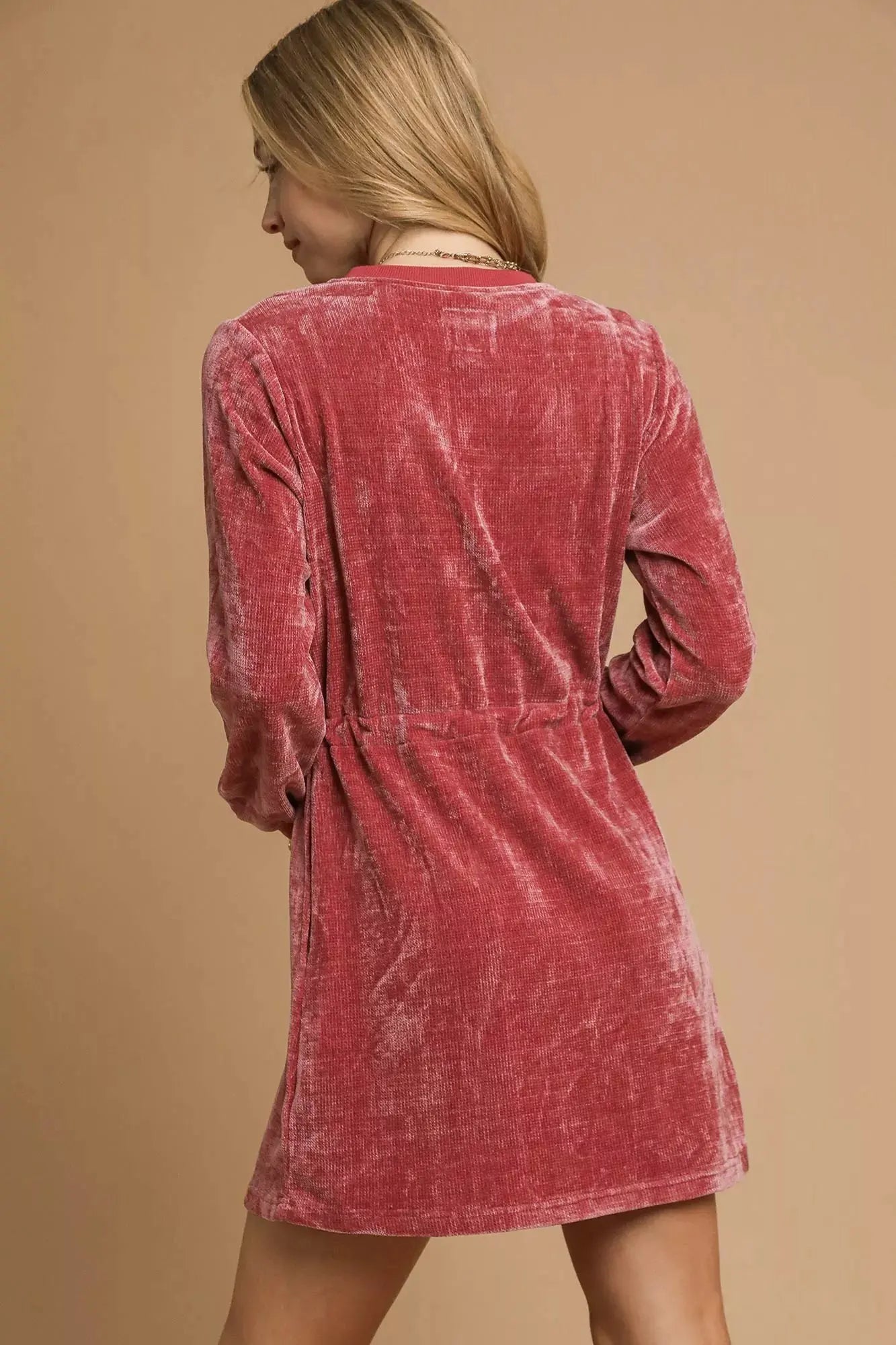 Umgee Velour Drawstring Mini Dress with Long Sleeves by Umgee