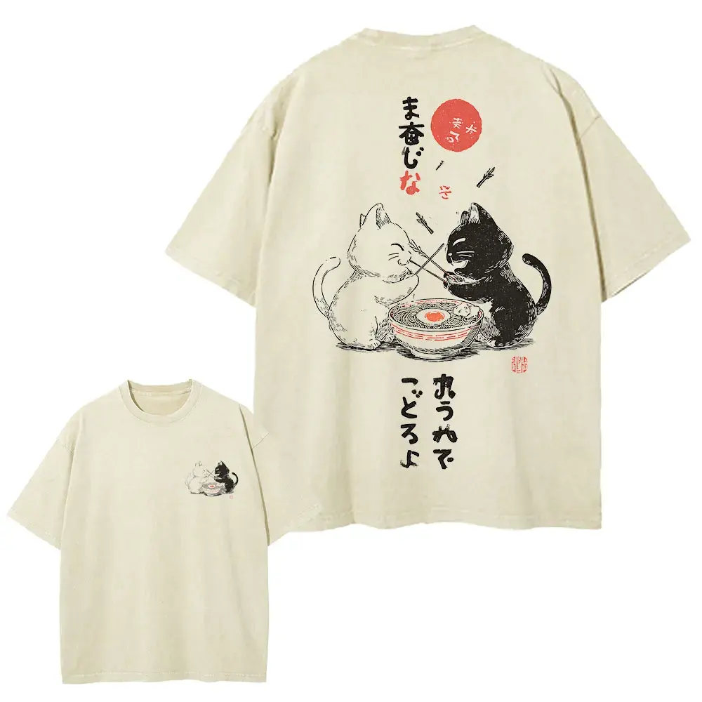 Cartoon Cat Graphic T-Shirt Japanese Harajuku Streetwear Cotton Tee by Vimost Shop