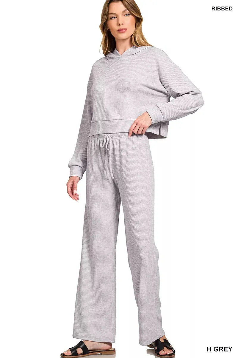 Zenana Drop Shoulder Ribbed Crop Hoodie by Zenana