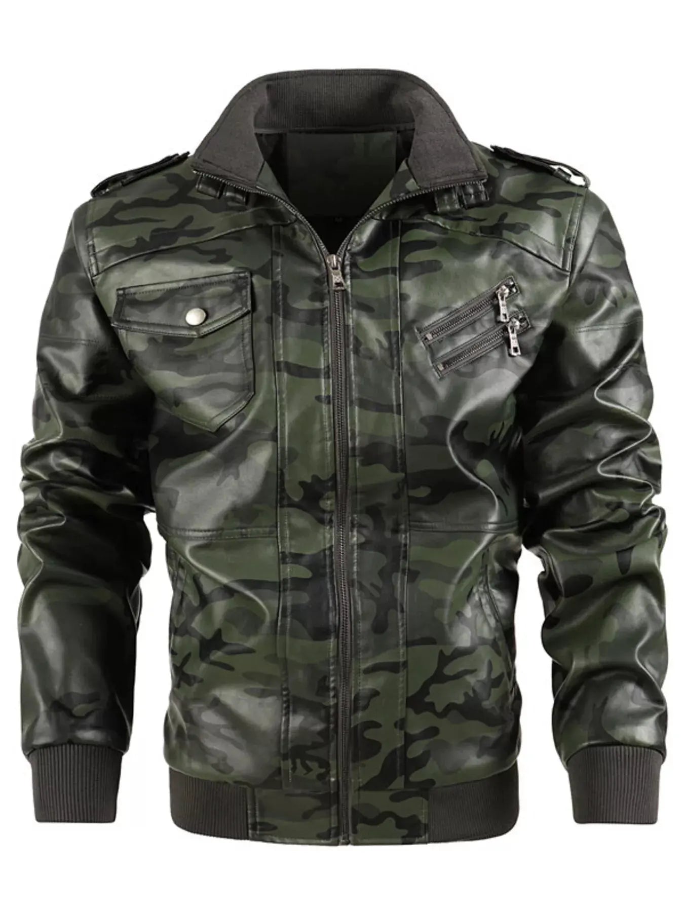 Men's Full Size Zip Up Camouflage Faux Leather Jacket Plus Size by Partner Label