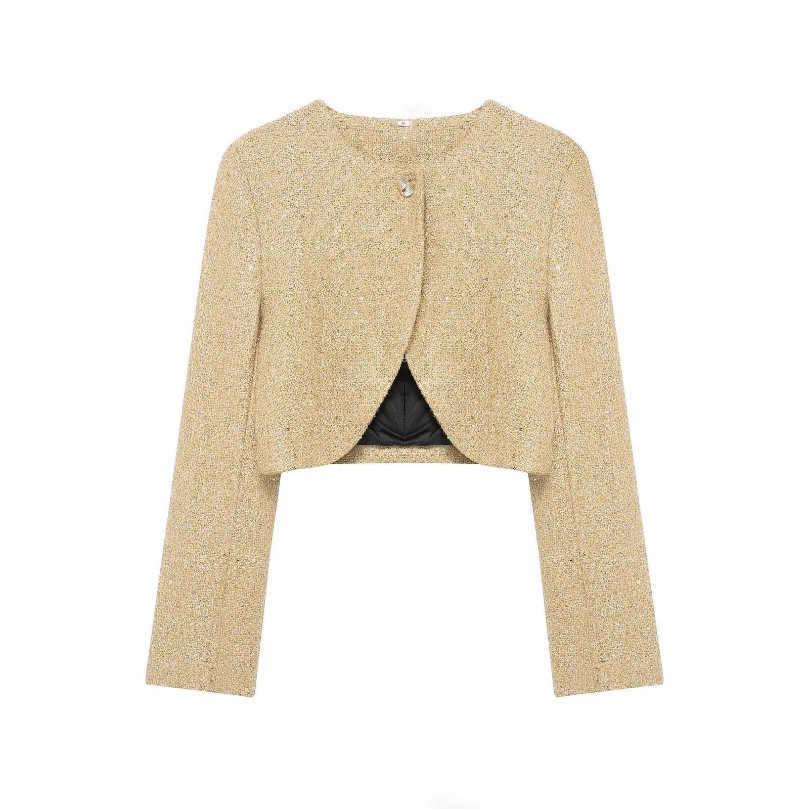 Women's Jacket Gold Tweed Cropped BYMANYC ® New York SOHO METALLIC TWEED CROPPED BLAZER - New Collection by BYMANYC ® New York