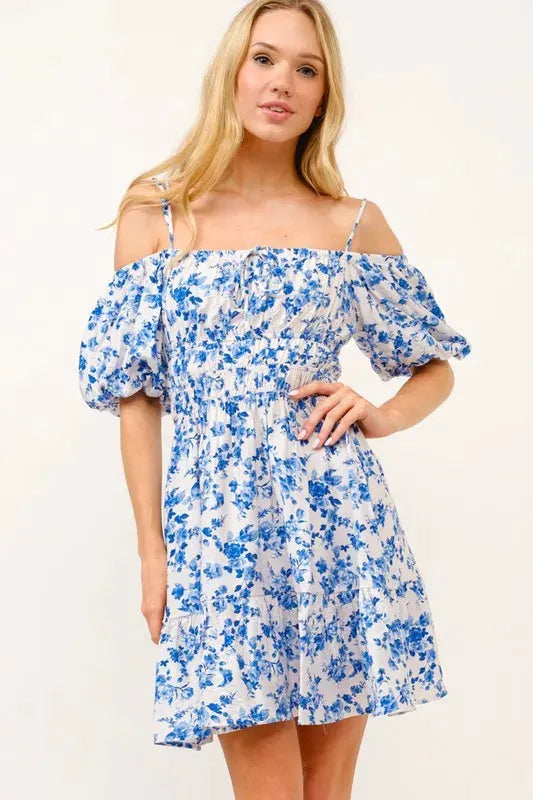 And The Why Off Shoulder Bubble Sleeve Dress by And The Why