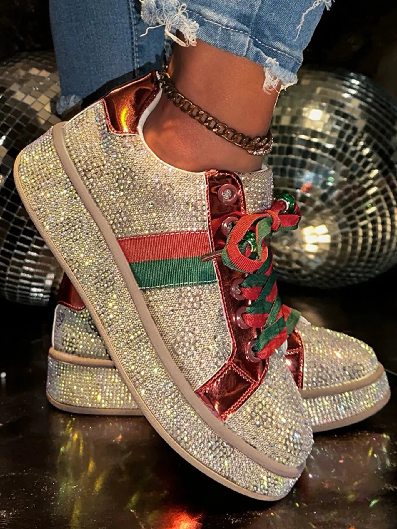 Rhinestone Round Toe Sneakers by Partner Label