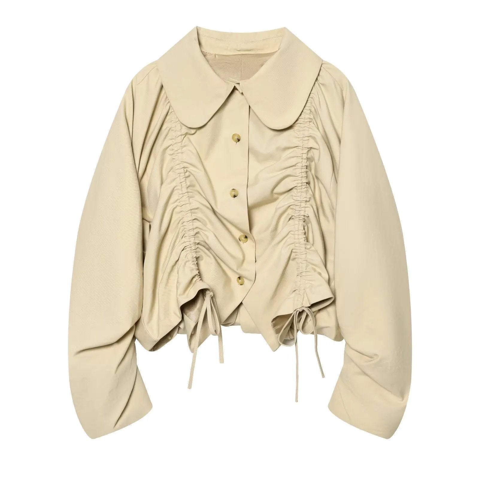 Women's Jacket Beige Peter Pan Collar BYMANYC ® New York SOHO RUCHED DRAWSTRING SHORT JACKET - New Collection by BYMANYC ® New York