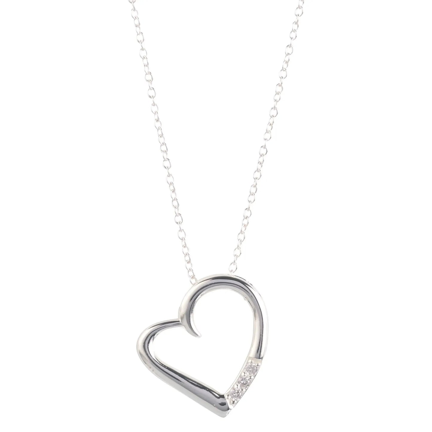 14K Silver Plated Necklace Love Heart Pave Pendant Necklace by Nichestar