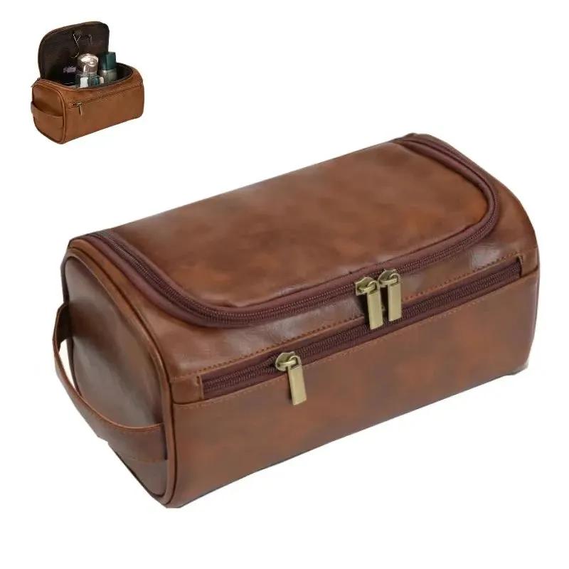 PU Leather Toiletry Bag for Men & Women – Hanging Travel Dopp Kit Organizer by Inland Leather Co