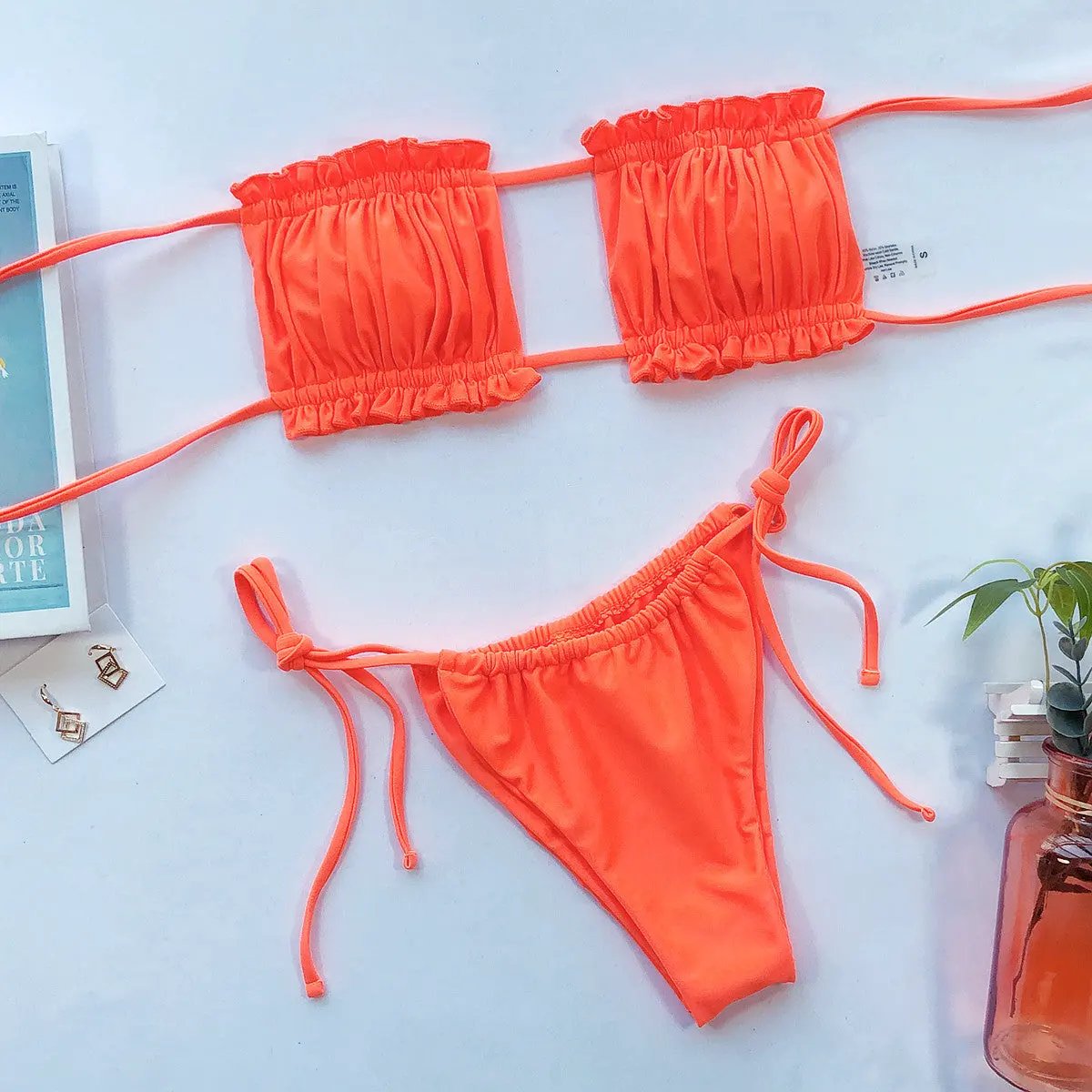 Frill Trim Ruched Bikini Set by Partner Label