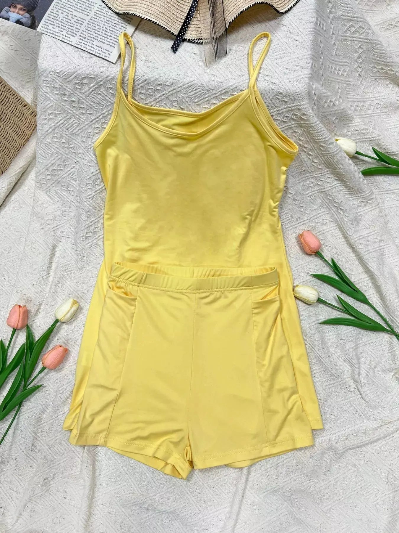 Scoop Neck Cami and Shorts Active Set by Trendsi
