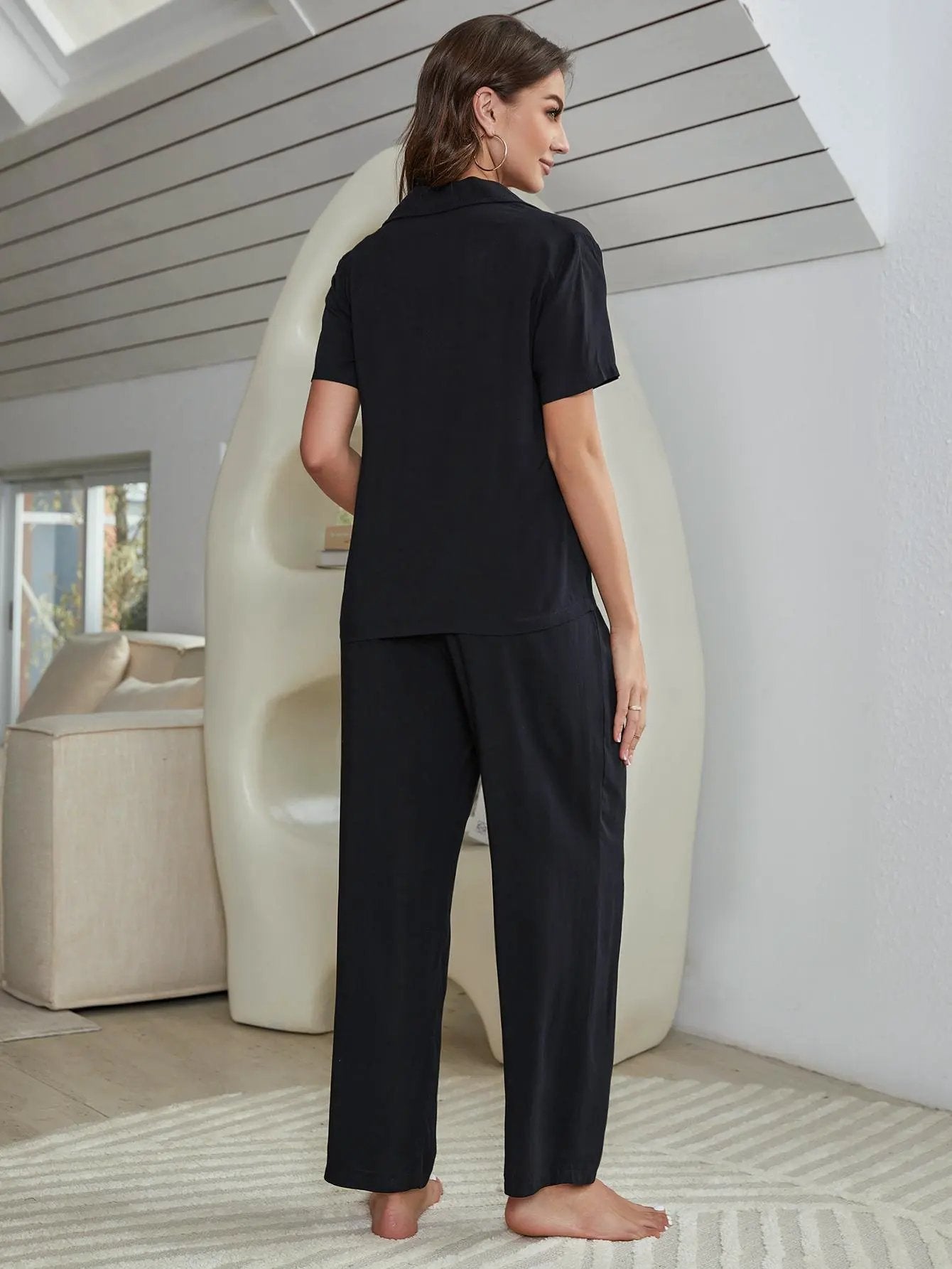 Short Sleeve Shirt, Bralette, and Pants Lounge Set by Partner Label