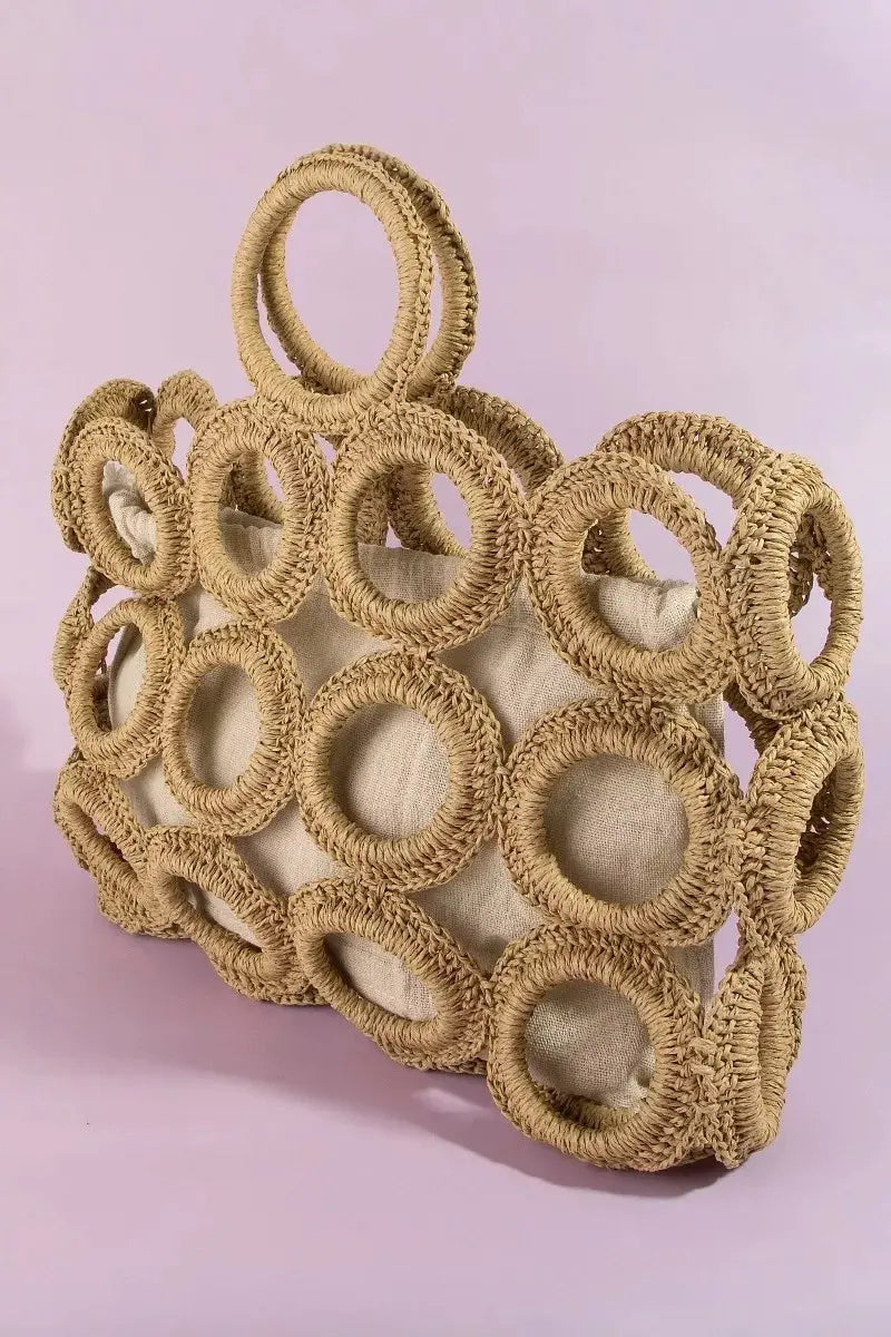 Fame Straw Round Pattern Mesh Hand Bag by Partner Label