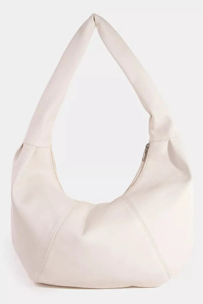 Fame Panel Stitch Crescent Leather Shoulder Bag by Fame