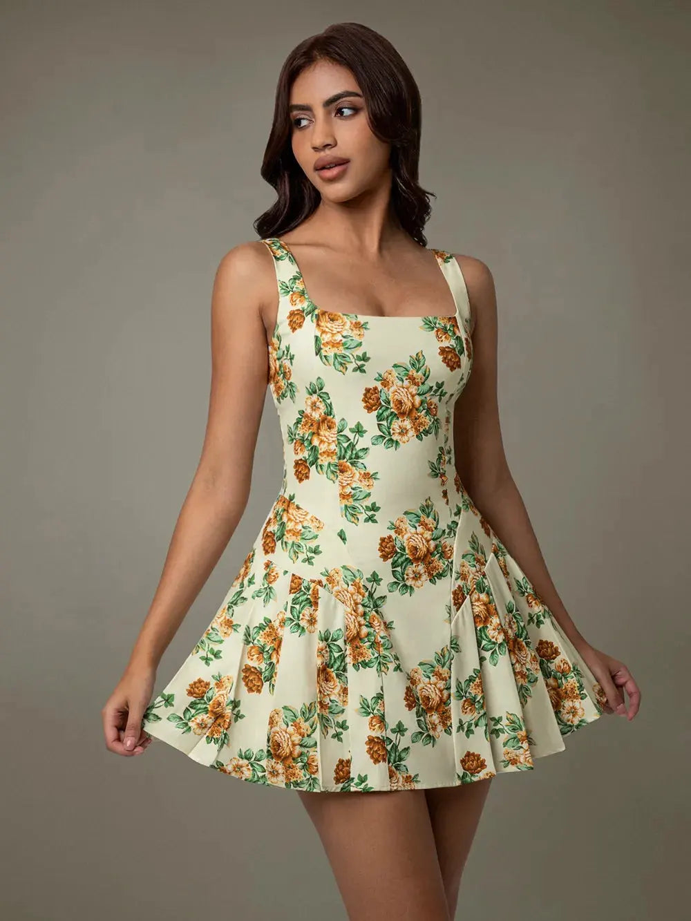 Floral Sleeveless Mini Pleated Dress by Partner Label
