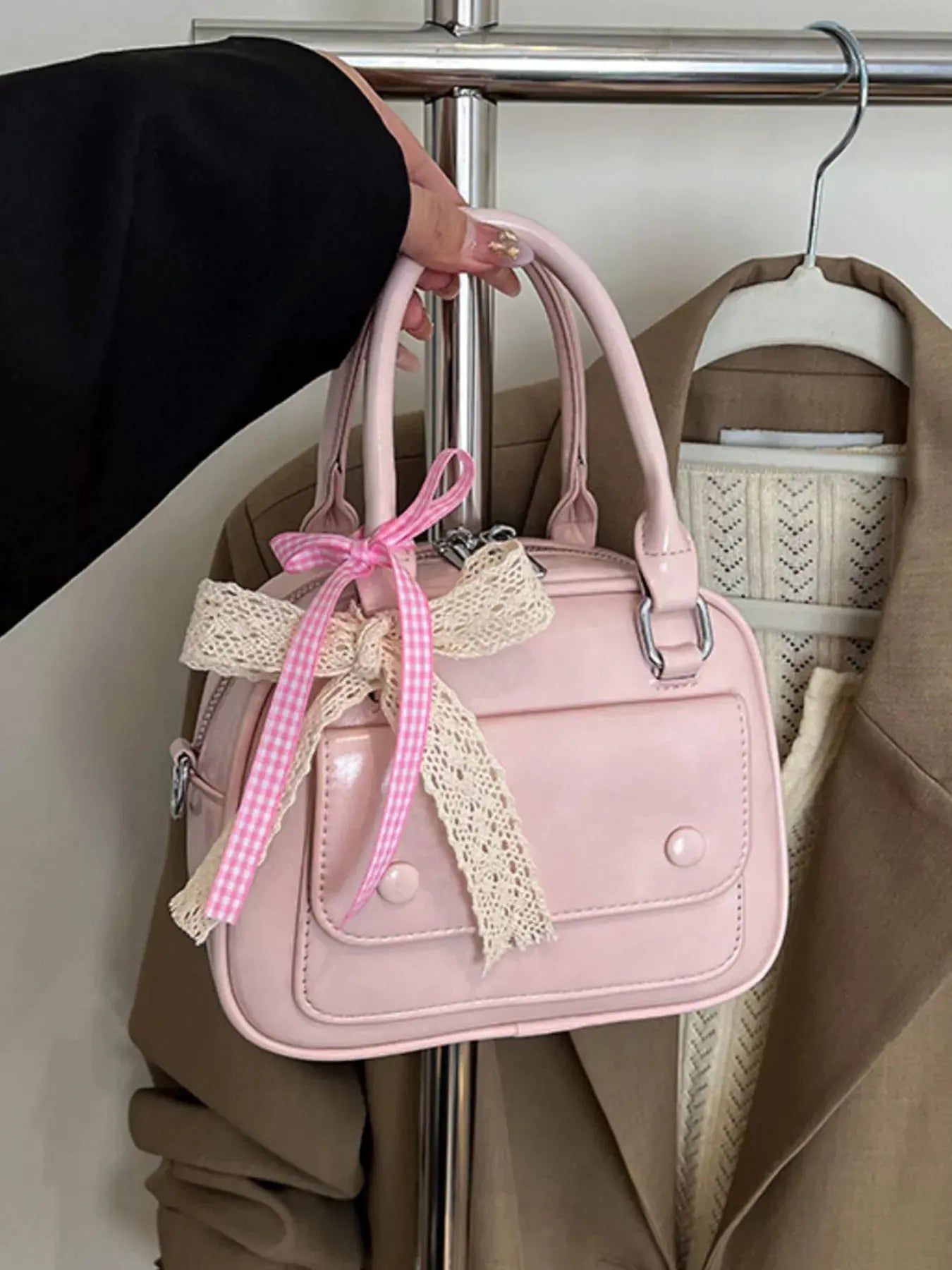 Bow Decor Top Handle Handbag by Partner Label