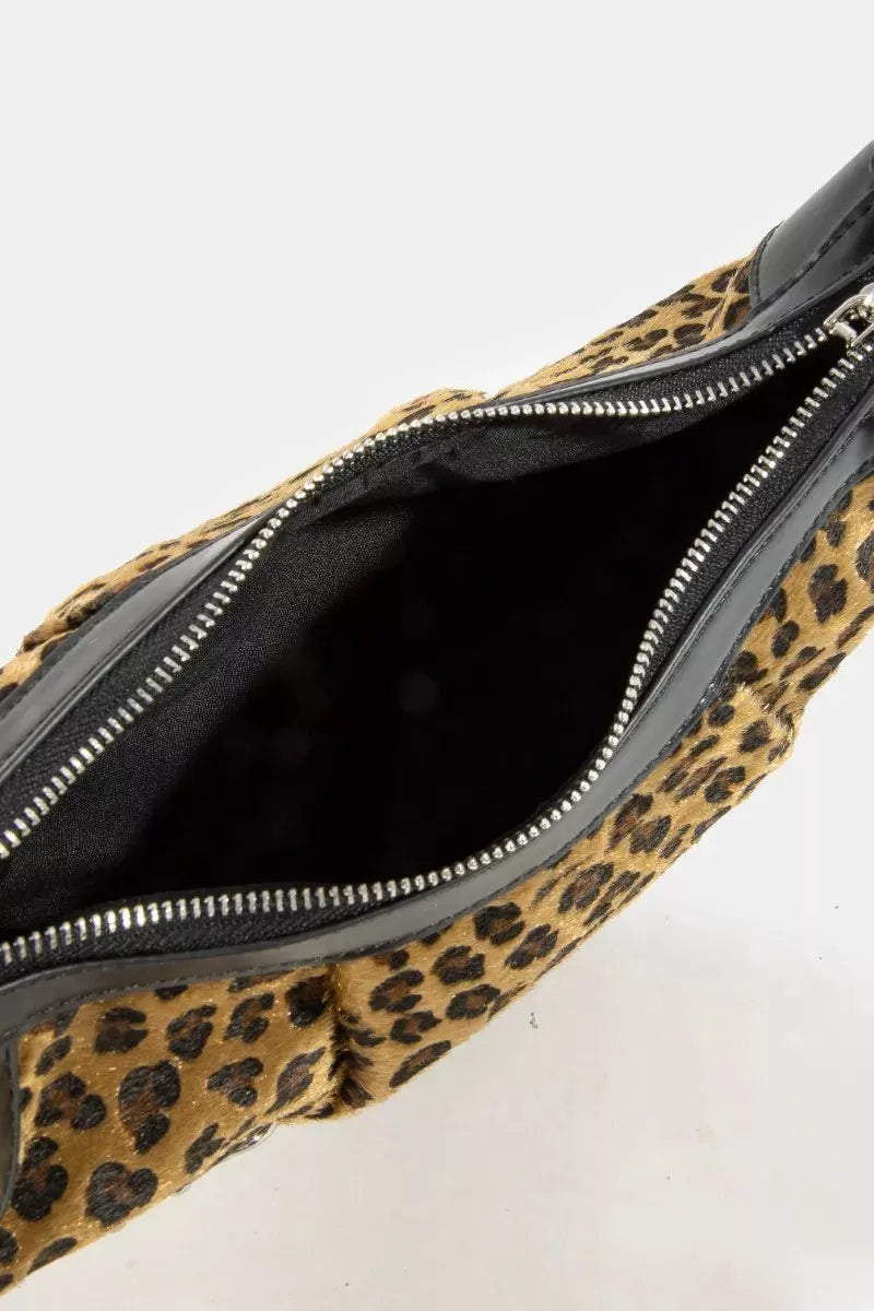 Fame Leopard Print Half Moon Shoulder Bag by Fame