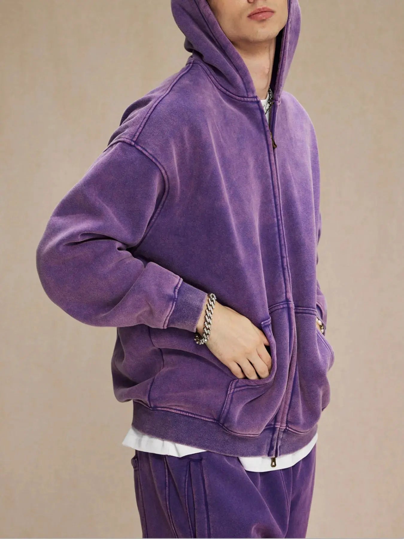 Men's Zip-Up Hoodie with Kangaroo Pocket by Trendsi