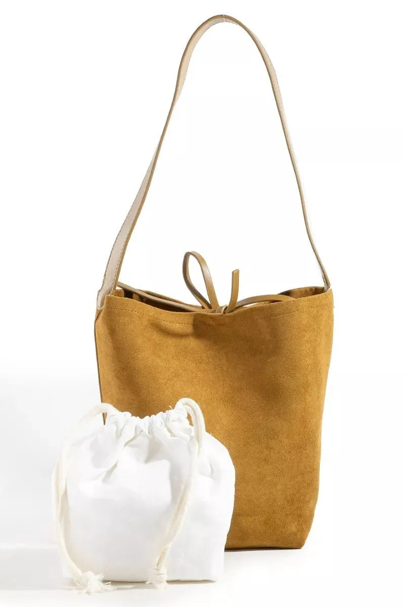 Fame Bucket Pouch Faux Suede Tote Bag by Fame