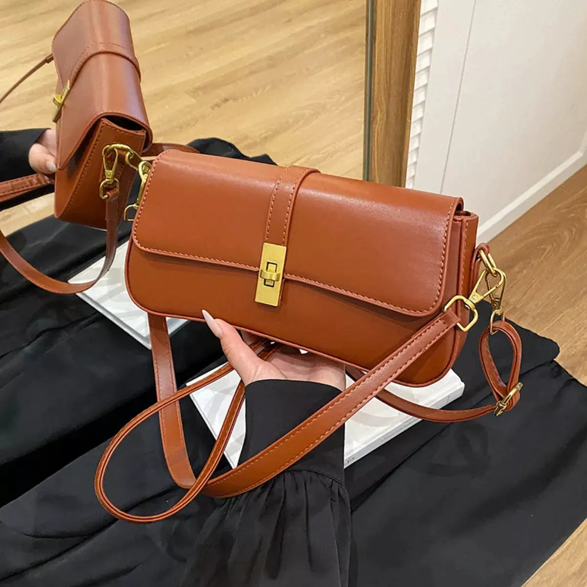 Rectangular Crossbody Bag with Golden Buckle by Partner Label