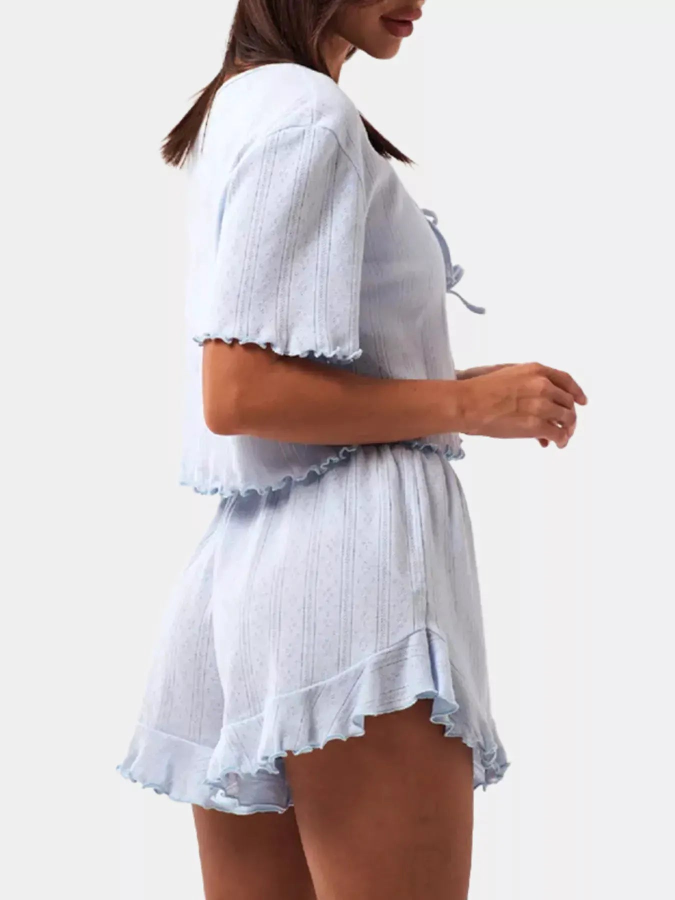 Tie Front Top and Ruffled Hem Shorts Set by Partner Label