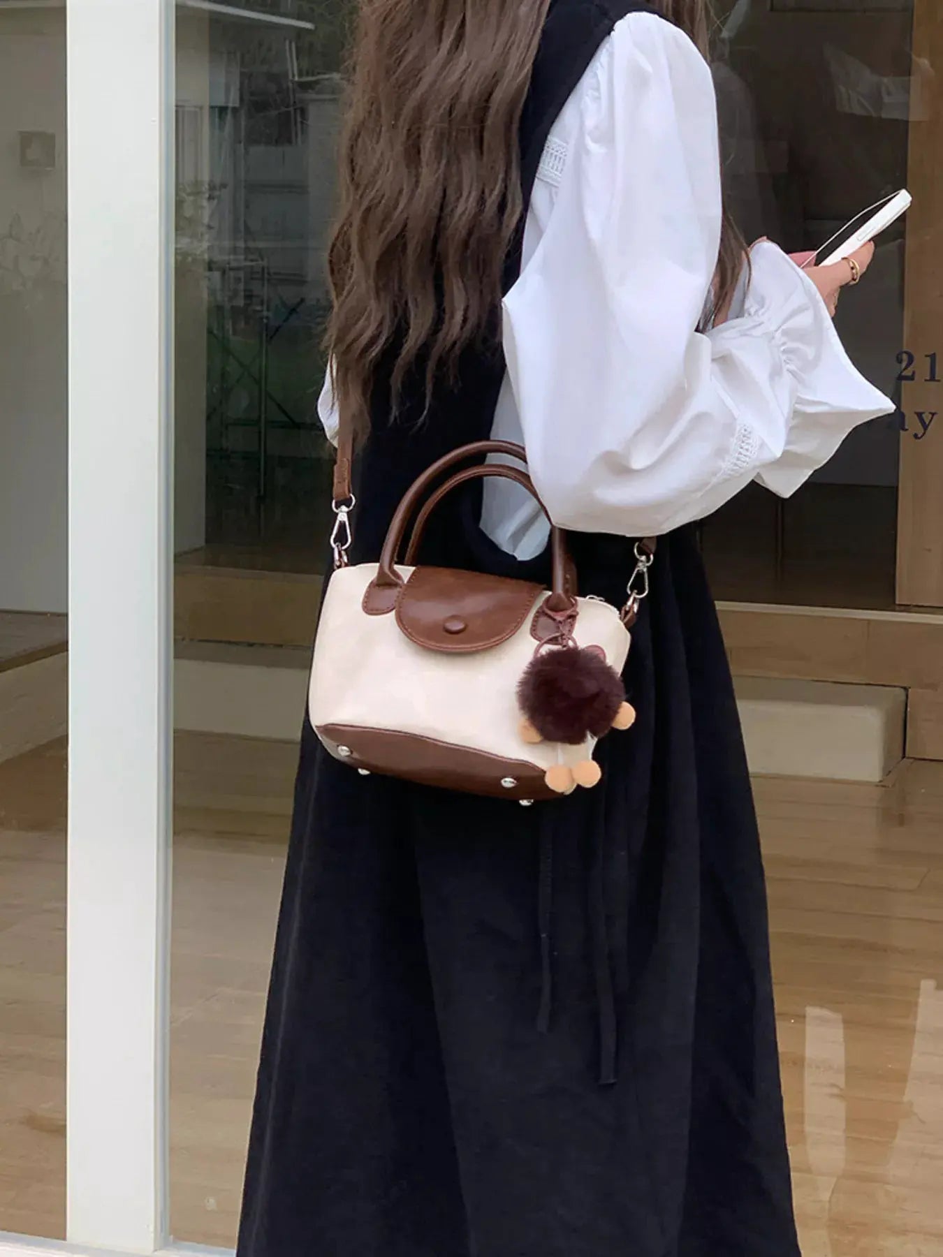 Two-Tone Flap Decor Crossbody Bag with Charm by Partner Label
