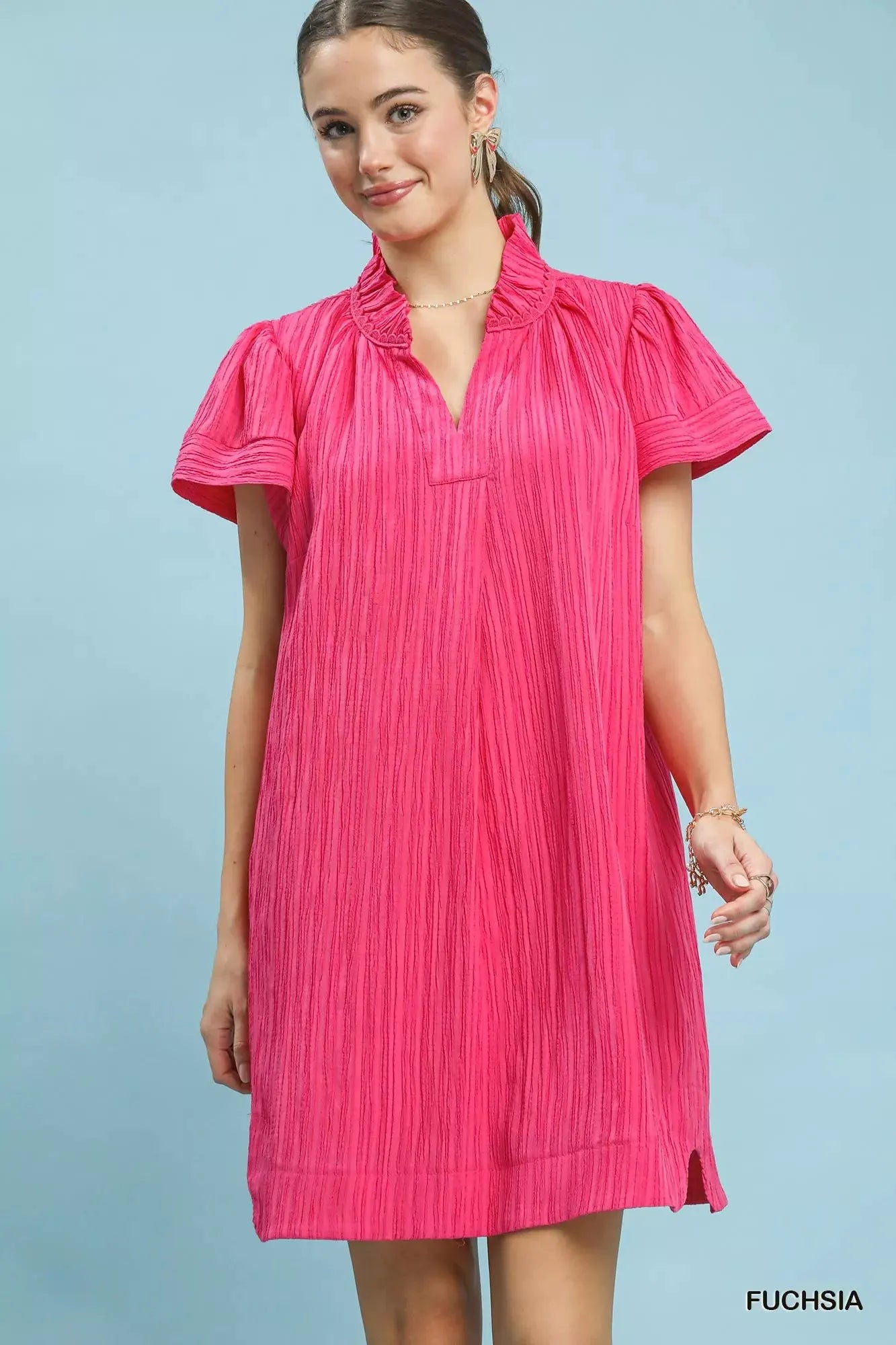 Umgee Flutter Sleeve V-Neck Shift Dress by Umgee