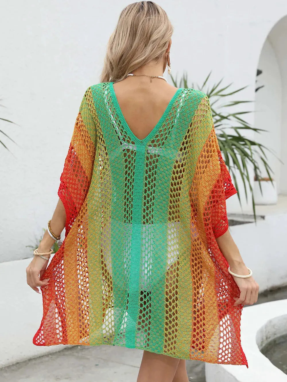 Openwork Contrast V-Neck Cover-Up by Partner Labels