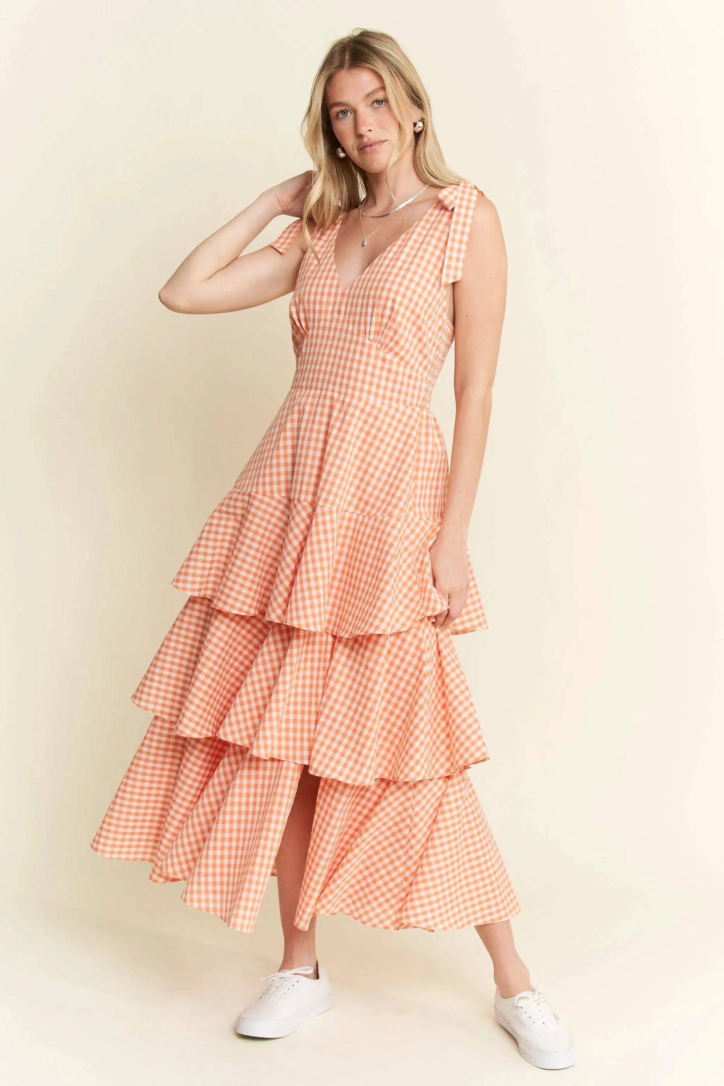 Jade By Jane Sleeveless Gingham Print Tiered Midi Dress by Jade By Jane