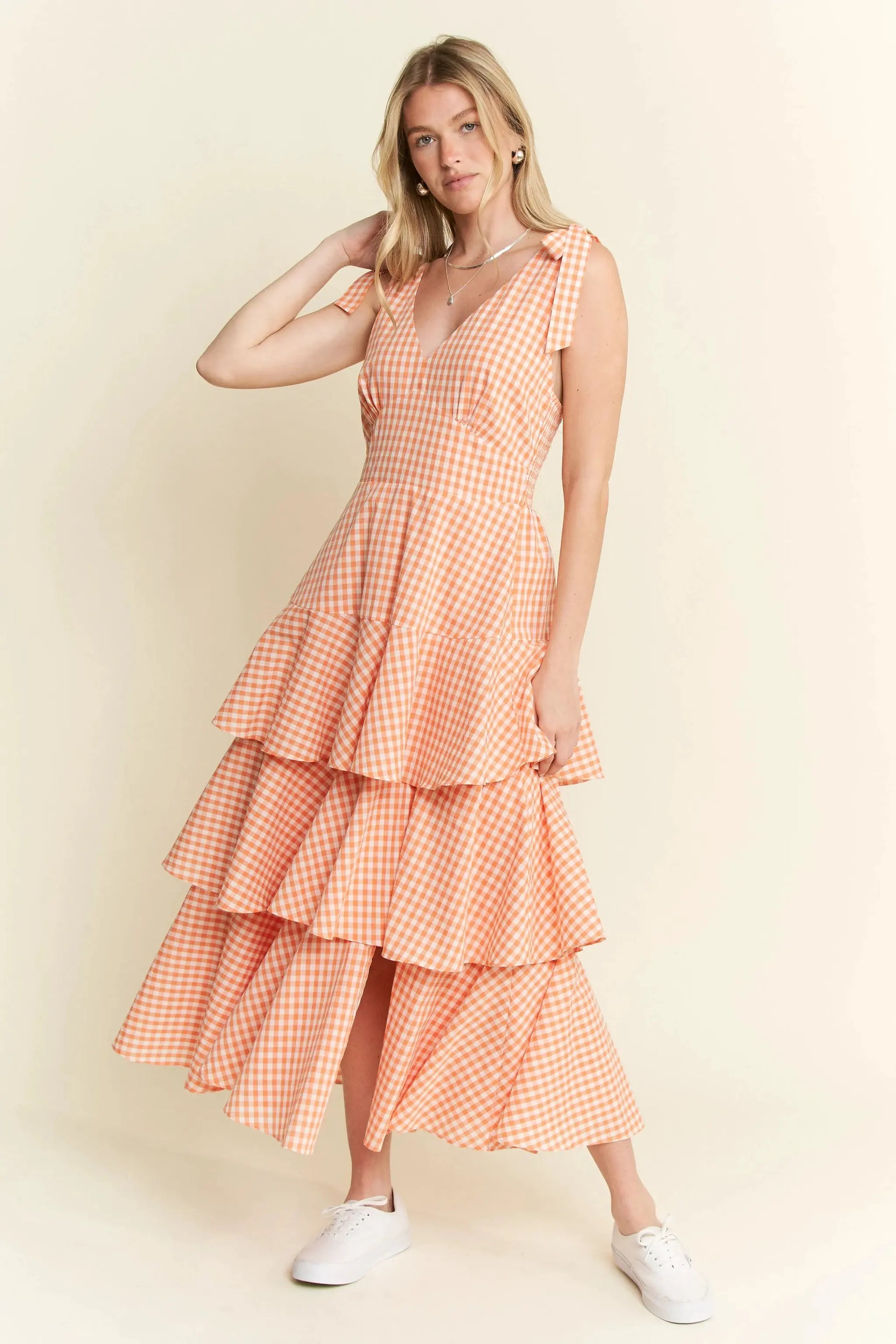 Jade By Jane Sleeveless Gingham Print Tiered Midi Dress by Jade By Jane