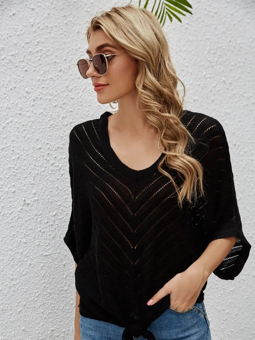 Openwork Batwing Sleeve Cover-Up by Partner Labels