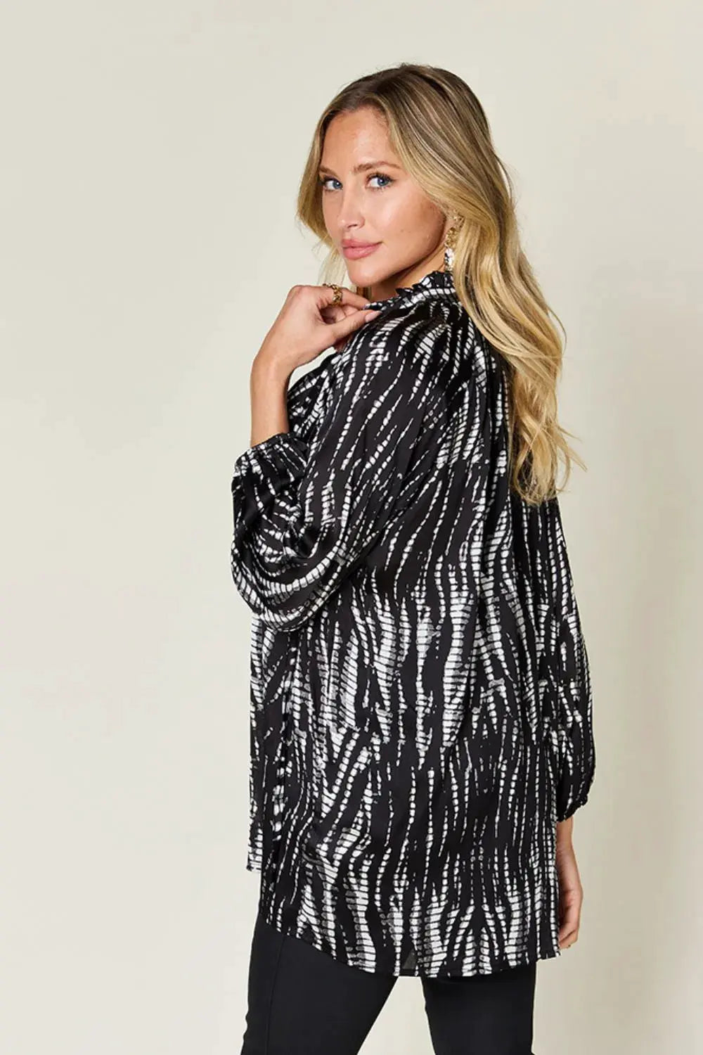 Double Take Full Size Printed Button Up Long Sleeve Shirt by Double Take