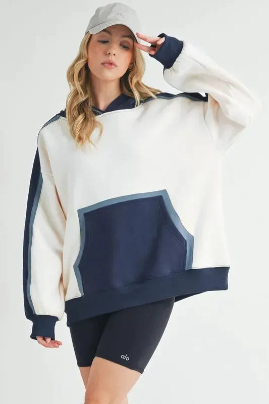 Aemi + Co Color Block Kangaroo Pocketed Hoodie by Partner Label